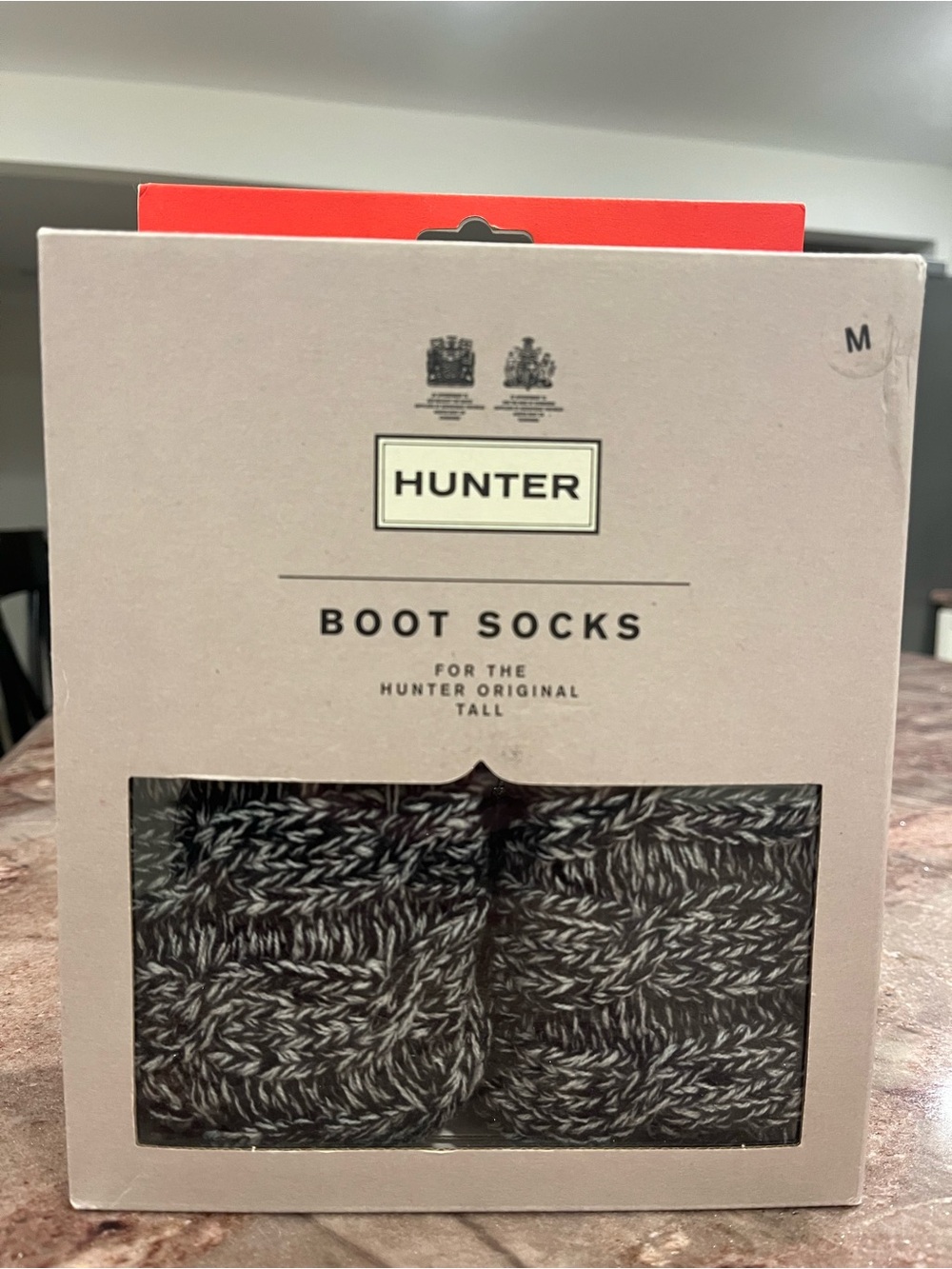 NIB Hunter Original Tall Boot Socks Marled Knit Gray Black White - Size M
